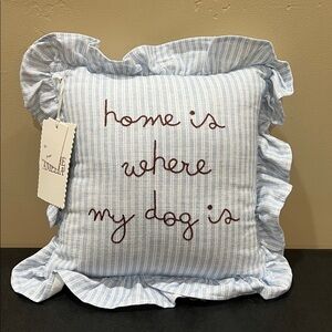Valeria & Amelia | Embroidered Ruffled Pillow “Home Is Where My Dog Is”